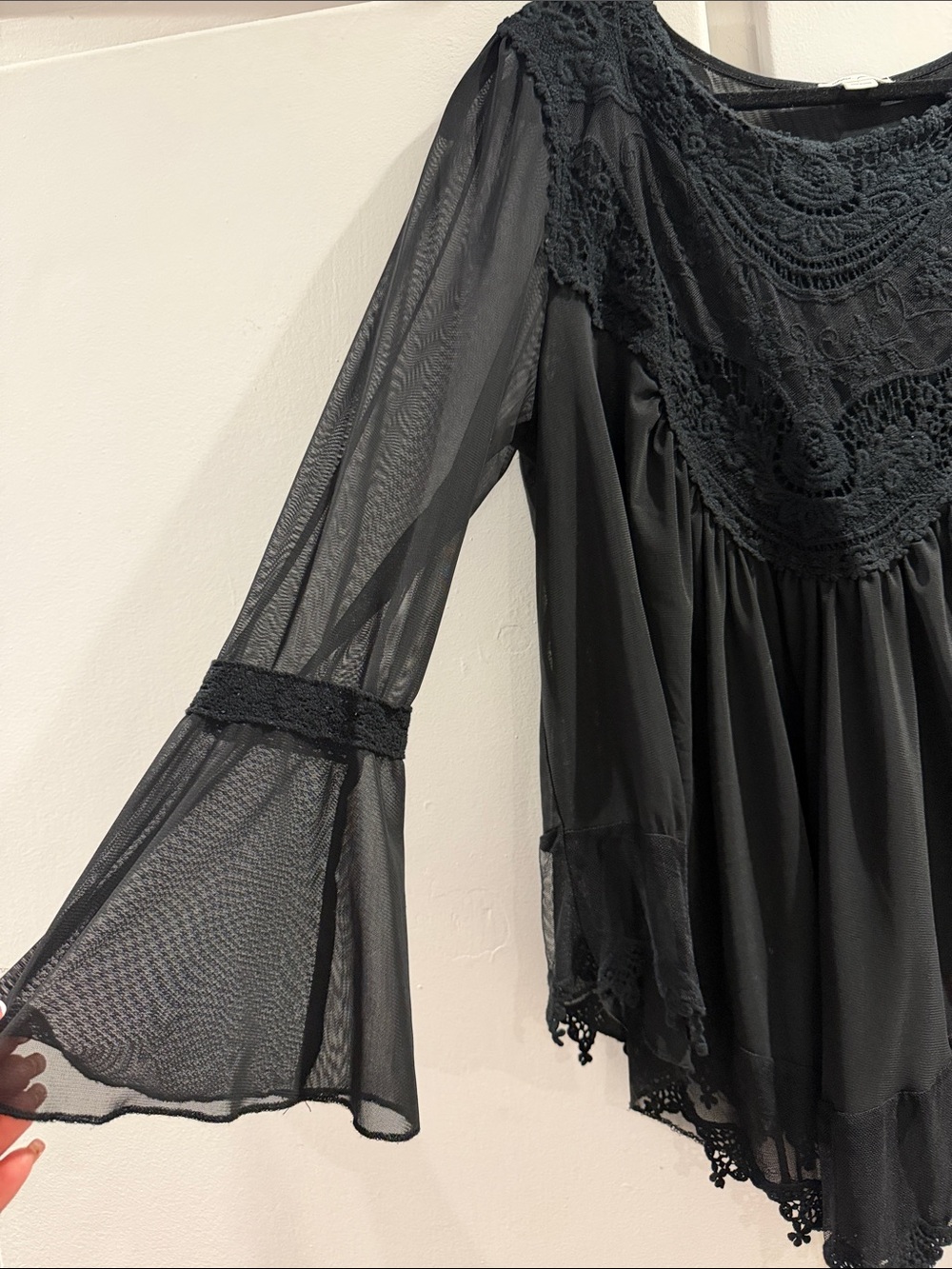 Ultra Pink Black Crochet Yoke Boho Tunic Top - Picture 3 of 5